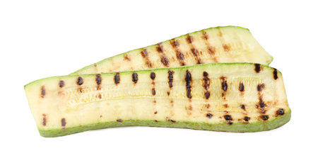 Delicious grilled courgette slices isolated on whiteの写真素材