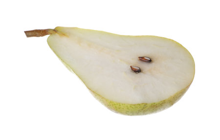 Half of ripe pear isolated on whiteの写真素材