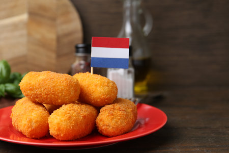 Delicious fried croquettes on table, closeupの写真素材