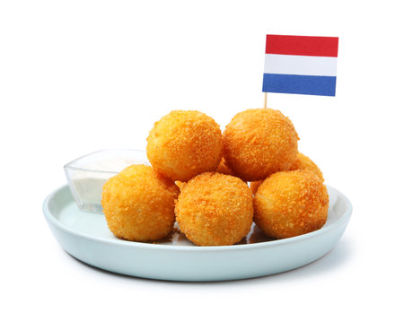 Delicious fried croquette balls isolated on whiteの写真素材
