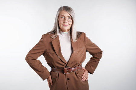 Portrait of beautiful senior woman on light background