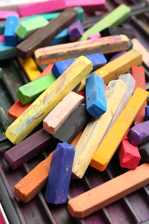 Set of colorful chalk pastels as background, closeupの写真素材