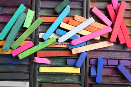 Set of colorful chalk pastels as background, closeupの写真素材