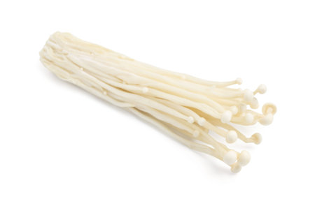 Cluster of fresh enoki mushrooms isolated on white