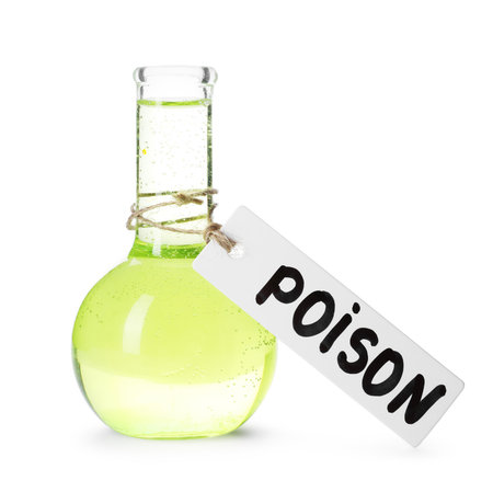 One flask with poison isolated on whiteの写真素材