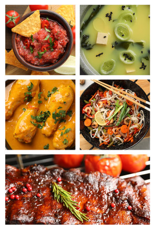 Collection of different dishes with savory taste, collageの写真素材