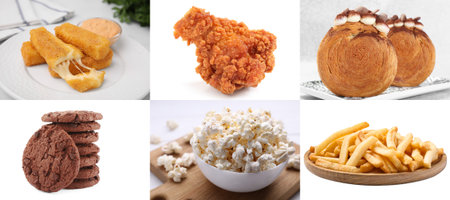 Collection of different foods with crispy texture, collageの写真素材