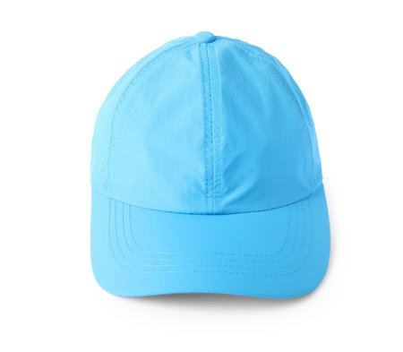 One light blue baseball cap isolated on white. Mockup for designの写真素材