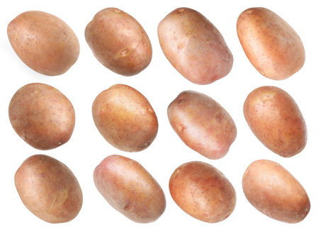 Fresh raw potatoes isolated on white, collageの写真素材