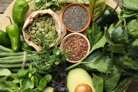 Superfood. Healthy food products on table, top viewの写真素材