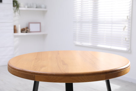 Empty wooden table indoors, closeup. Stylish furnitureの写真素材