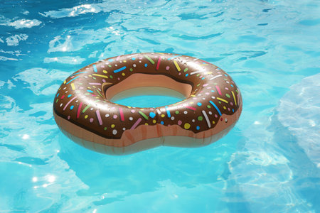 Inflatable ring floating on water in swimming pool