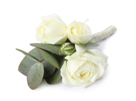 One stylish small boutonniere isolated on white