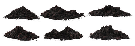 Piles of fresh soil isolated on white, setの写真素材