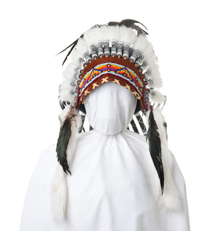 Traditional warbonnet (Native American chief headdress) isolated on white