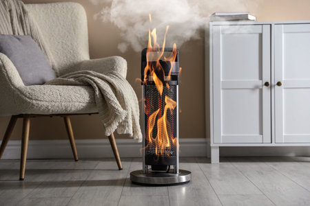 Burning heater in room, flames all over device. Do not leave unattended
