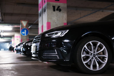 View of many cars in underground parkingの写真素材