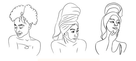 Line art portraits of women on white background, setの写真素材