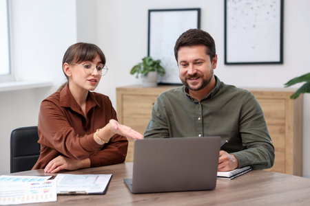 Consultant working with client at table in office. Business meeting