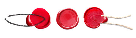 Red wax seals isolated on white, set. Top viewの写真素材