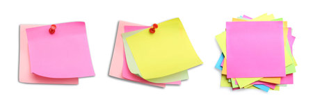 Colorful paper notes isolated on white, set
