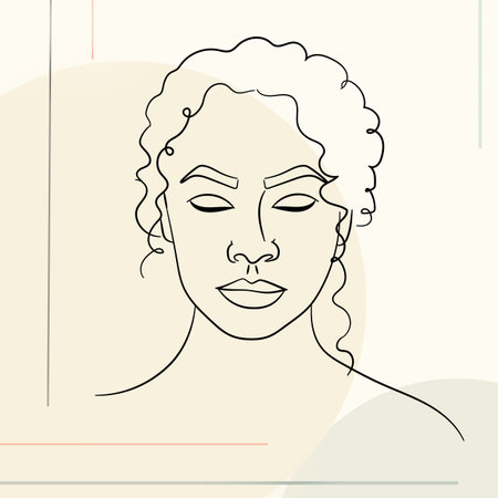 Line art portrait of woman on color background. creative posterの写真素材