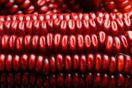 Ripe red corn cob as background, closeup