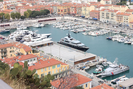 Nice, France - August 24, 2025: Picturesque view of moored boats in harbor near cityの写真素材