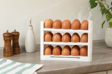 Eggs on wooden counter indoors