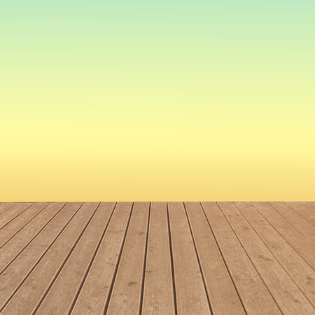 Empty wooden floor and color gradient wall. Space for design