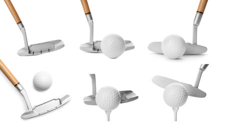 Golf club and ball isolated on white, set