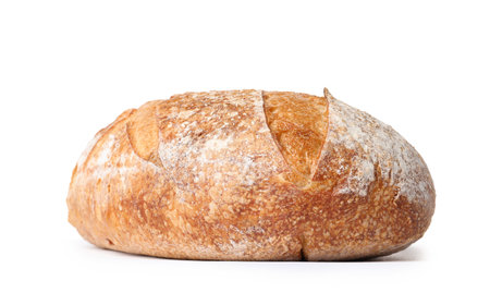 Loaf of fresh bread isolated on whiteの写真素材