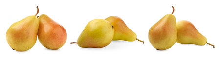 Fresh juicy yellow pears isolated on white, setの写真素材