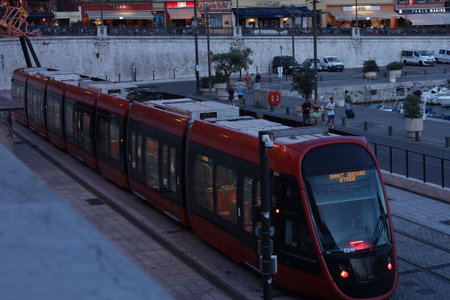 Nice, France - August 31, 2025: Modern tram on city street