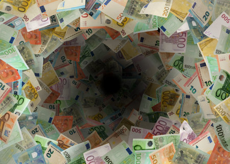 Money vortex. Euro banknotes swirling in the air
