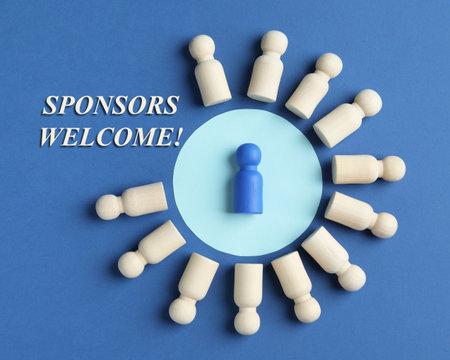 One human figure surrounded by white ones on blue background, top viewの写真素材