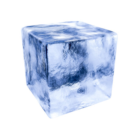 One clear ice cube isolated on whiteの写真素材
