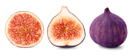 Fresh ripe figs isolated on white. Whole and sliced
