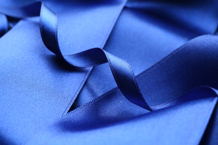 Beautiful blue ribbons as background, closeup viewの写真素材