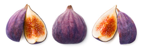 Fresh sweet figs isolated on white, set. Whole and slicedの写真素材