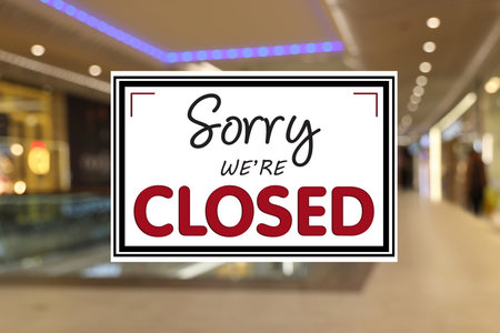 Sign Sorry We Are Closed in shopping mallの写真素材