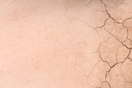 Dry skin presented as double exposure with cracked soilの写真素材