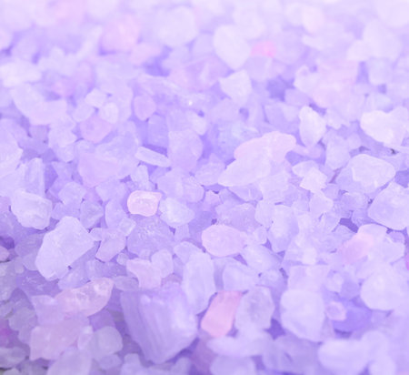 Violet sea salt as background, closeup viewの写真素材