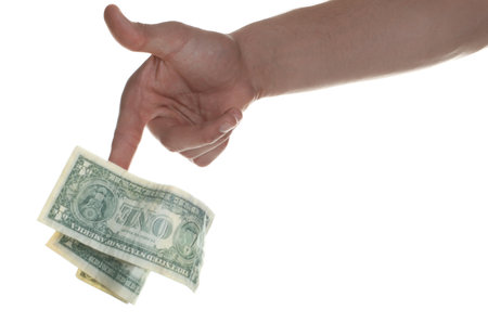 Man throwing money on white background, closeupの写真素材