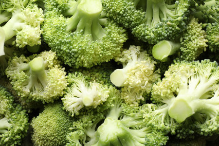 Fresh green broccoli as background, closeup viewの写真素材