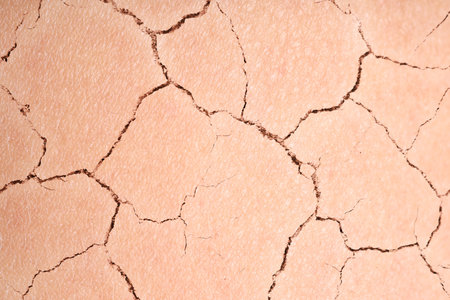 Dry skin presented as double exposure with cracked soilの写真素材