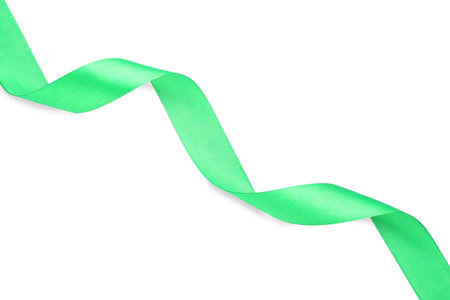 Beautiful light green ribbon isolated on white, top viewの写真素材