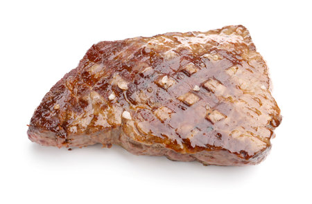 Delicious grilled beef steak isolated on whiteの写真素材