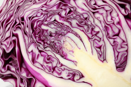 Cut red cabbage as background, closeup viewの写真素材