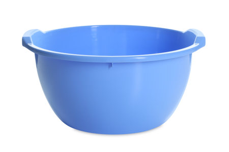 One blue plastic basin isolated on whiteの写真素材